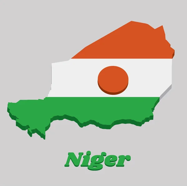 Mapa Contorno Bandeira Níger Tribanda Horizontal Laranja Branco Verde Carregado —  Vetores de Stock