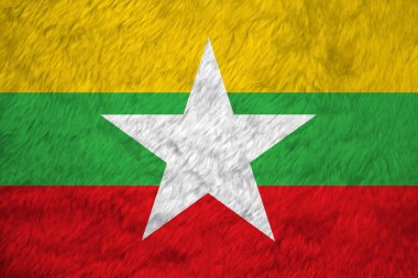 Myanmar 'ın havlu desenli bayrağı, Myanmar bayrağının buruşuğu, kırmızı yeşil ve sarı renk ve beyaz yıldız..
