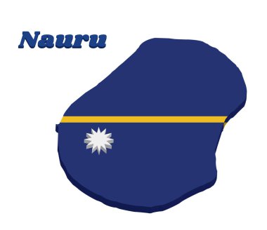 3 boyutlu harita çizgisi ve Nauru bayrağı ortada ince sarı yatay şeritli ve büyük beyaz yıldızlı mavi bir alan. metin Nauru ile.