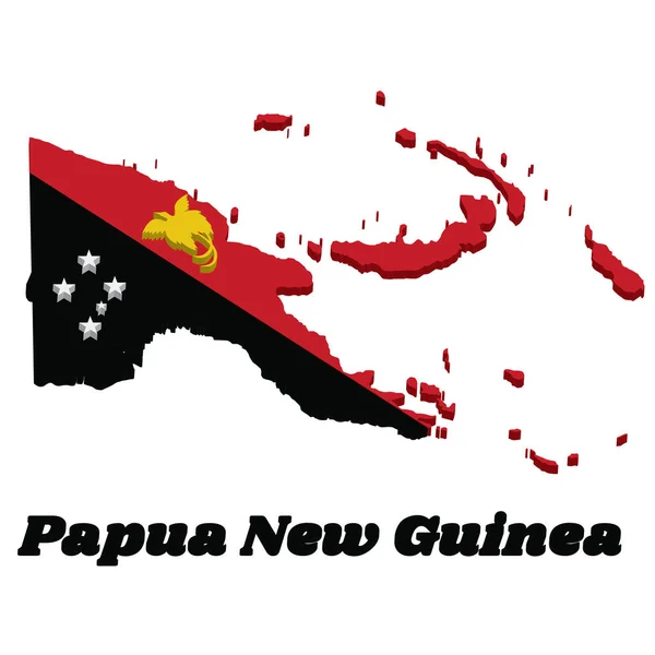 Plattegrond Vlag Van Papoea Nieuw Guinea Driehoek Rood Met Zwevende — Stockvector