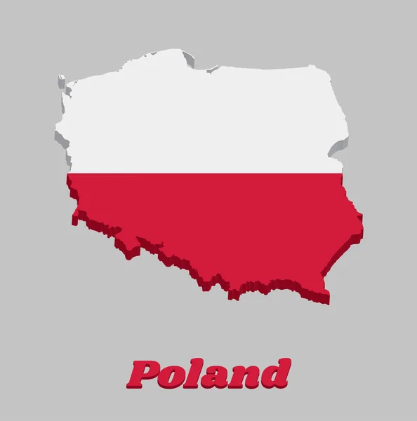 Carte Contour Drapeau Pologne Bicolore Horizontal Blanc Rouge Avec Nom — Image vectorielle