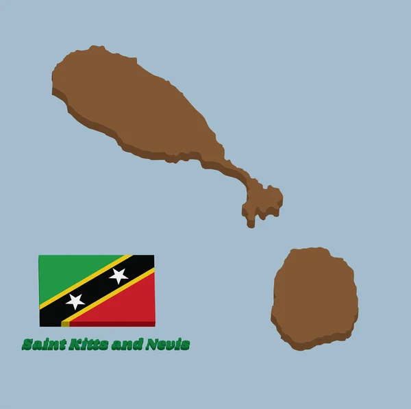 Plattegrond Vlag Van Saint Kitts Nevis Een Geelzwarte Diagonaal Met — Stockvector