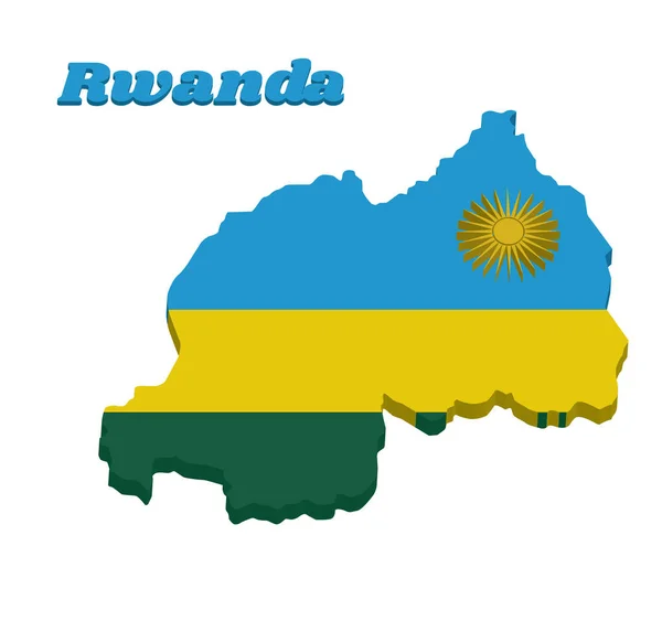 Mappa Contorno Bandiera Del Ruanda Tricolore Orizzontale Blu Giallo Verde — Vettoriale Stock