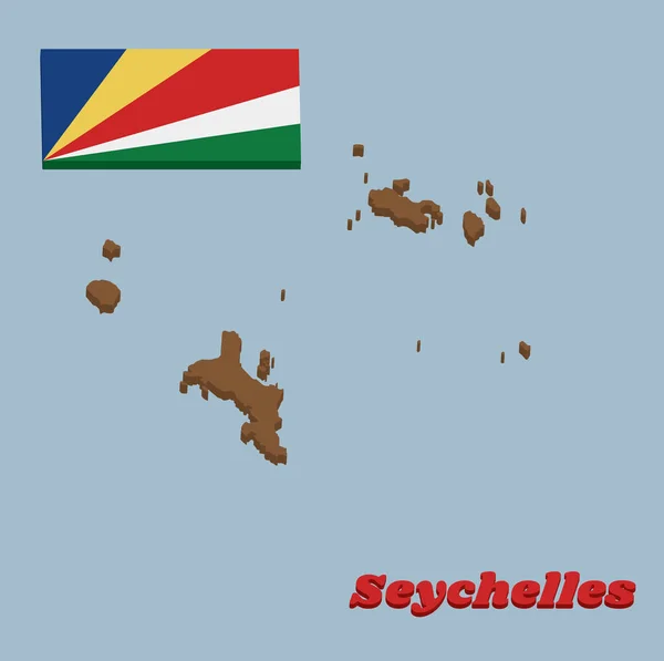 Plattegrond Vlag Van Seychellen Vijf Schuine Banden Van Blauw Geel — Stockvector