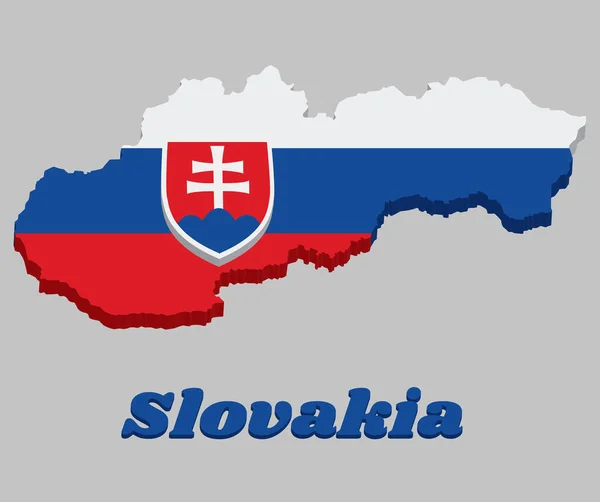 Mappa Contorno Bandiera Della Slovacchia Tricolore Orizzontale Bianco Blu Rosso — Vettoriale Stock