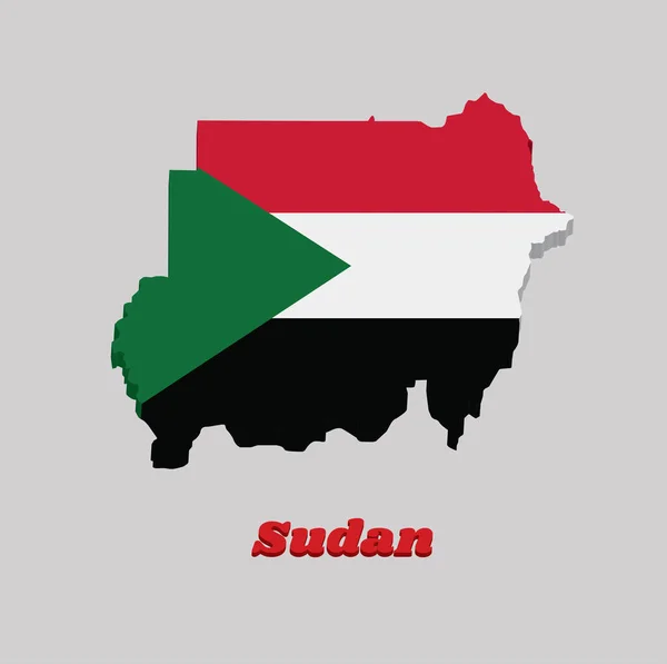 Obrys Mapy Vlajka Súdánu Horizontální Trikolóra Červené Bílé Černé Barvy — Stockový vektor