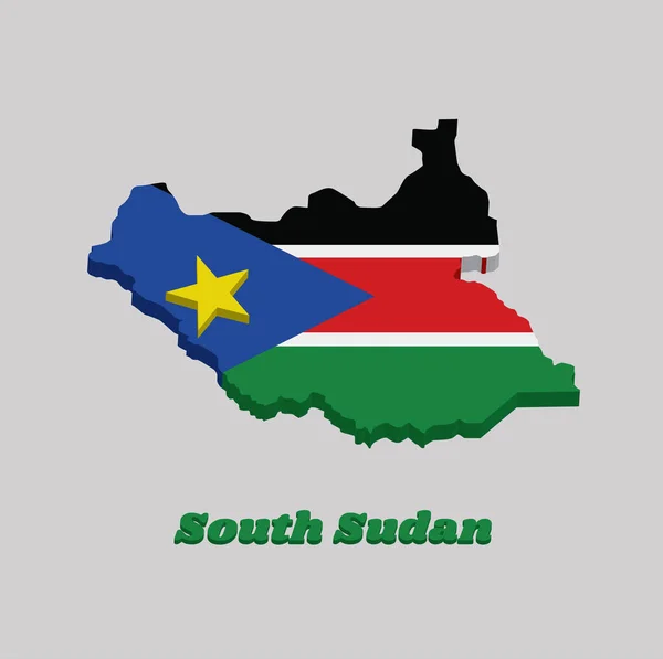 Güney Sudan Haritası Bayrağı Siyah Kırmızı Yeşil Ile Mavi Eşkenar — Stok Vektör
