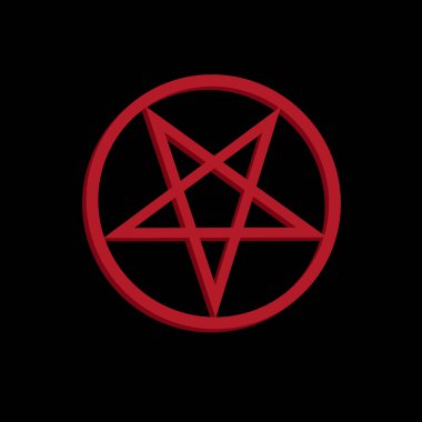 Bir çember (pentagram olarak da bilinir) tarafından çevrelenmiş ters pentagram genellikle satanizmi temsil etmek için kullanılır. Kırmızı renkli çemberin içindeki baş aşağı yıldız siyah arkaplandaki şeytanla olan bağlantısını gösterir.. 