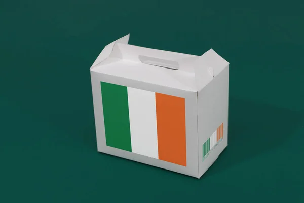 Ireland Flag White Box Barcode Color Nation Flag Green Background — Stock Photo, Image