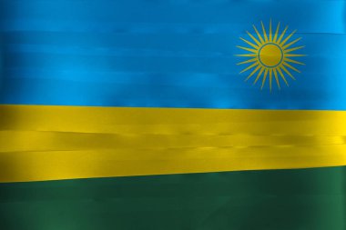 Ruanda ulusal bayrağı olarak renkli kurdele üst köşesinde sarı bir güneş bulunan mavi ve yeşil üçgen bir renk..