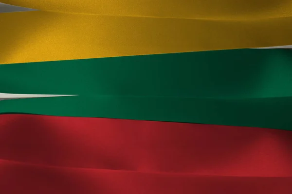 リトアニア国旗としてのカラフルなリボン 水平黄色の緑と赤 — ストック写真