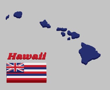 Hawaii 'nin 3 boyutlu haritası ve bayrağı,... kantonda bir Union bayrağı olan,... beyaz, kırmızı ve mavi değişken sekiz yatay şerit. Hawaii mesajı ile..