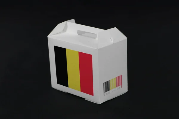 Bandera Bélgica Caja Blanca Con Código Barras Color Bandera Nación — Foto de Stock