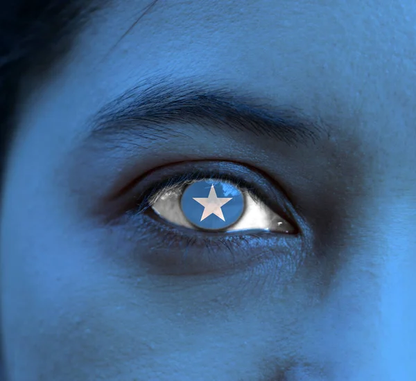 Human Face Painted Somalia Flag White Star Center Eye Eyeball — Stock Photo, Image