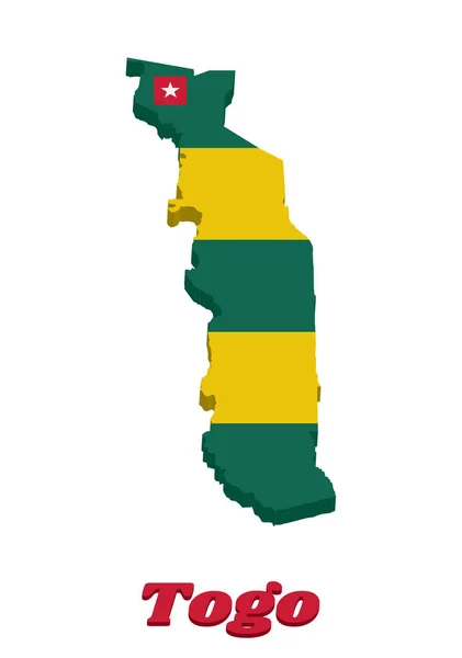 Mapa Contorno Bandeira Togo Cinco Faixas Horizontais Iguais Verde Alternando —  Vetores de Stock