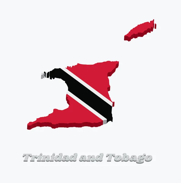 Trinidad Tobago Nun Boyutlu Haritası Bayrağı Beyaz Kenarlı Siyah Çapraz — Stok Vektör