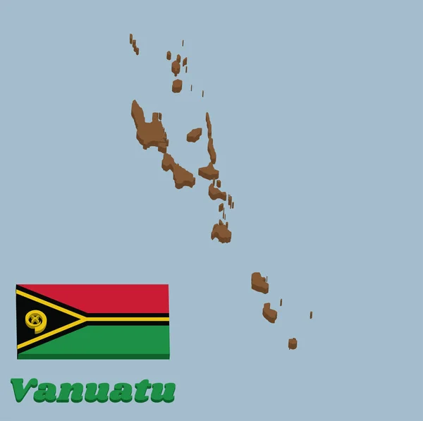 Esquema Mapa Bandera Vanuatu Rojo Verde Con Colmillo Jabalí Color — Vector de stock