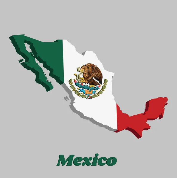 Mapa México Nombre Del País Tricolor Vertical Blanco Rojo Verde — Vector de stock