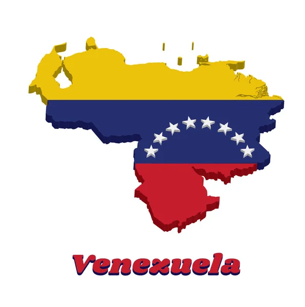 Карта Венесуэлы Горизонтальный Триколор Желтого Синего Красного Цветов Дугой Восьми — стоковый вектор