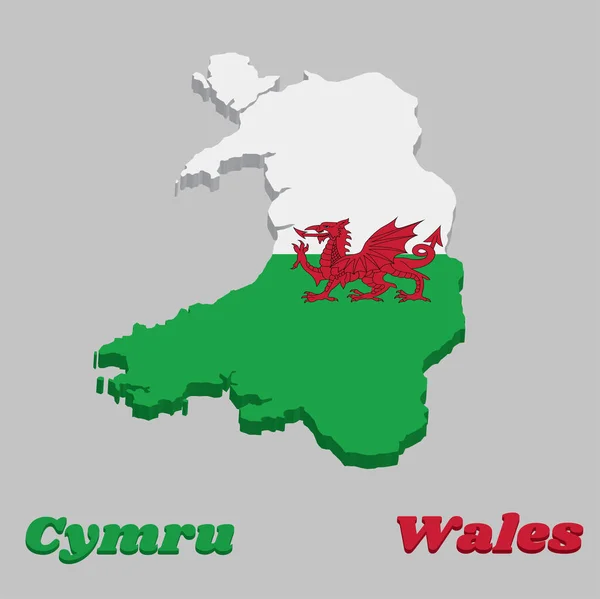 Karte Umriss Und Flagge Von Wales Besteht Aus Einem Roten — Stockvektor