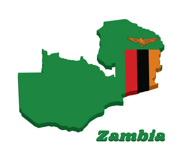 Mappa Contorno Bandiera Dello Zambia Campo Verde Con Aquila Colore — Vettoriale Stock