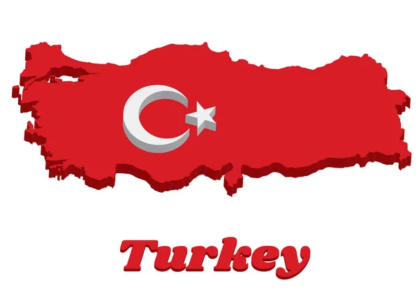 土耳其的3D地图轮廓和国旗 一个红色的字段 有一颗白星 中间微微左倾 原文照发土耳其 — 图库矢量图片