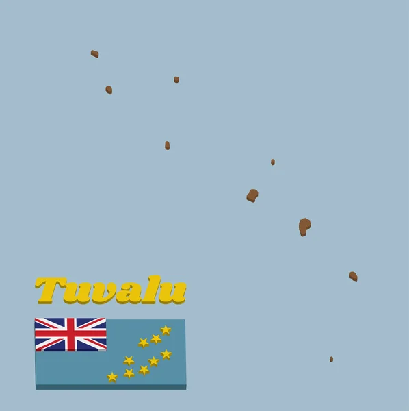 图瓦卢的3D地图轮廓和旗帜 是一个浅蓝色的旗帜 外半部有9颗黄星组成的岛屿地图 图瓦卢 — 图库矢量图片