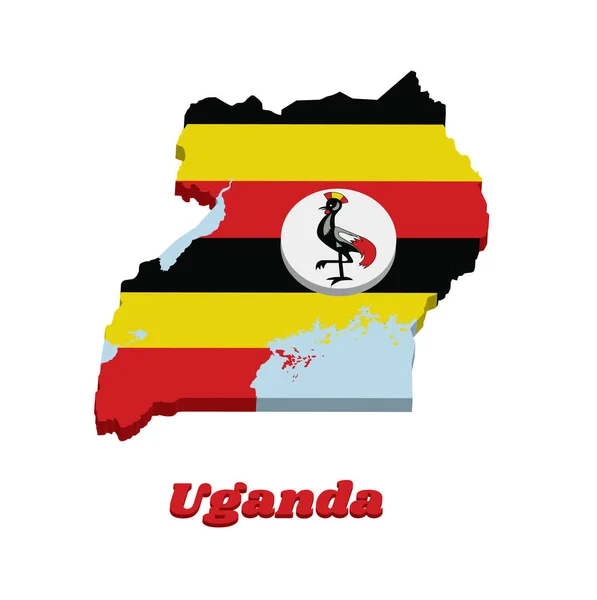 Kartenumriss Und Flagge Ugandas Horizontale Bänder Schwarz Gelb Rot Eine — Stockvektor