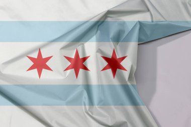 Kumaş Şikago bayrak krep ve beyaz alan ile kırışıyor, Chicago şehri Illinois, Amerika Birleşik Devletleri 'nin en kalabalık şehridir.. 