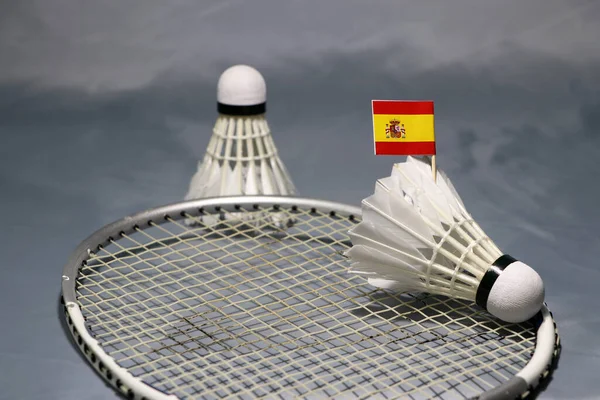 Mini Bandera España Pegada Volante Puesta Red Raqueta Bádminton Fuera — Foto de Stock