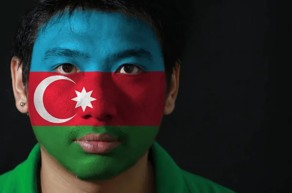 Portret Van Een Man Met Vlag Van Azerbeidzjan Zijn Gezicht — Stockfoto