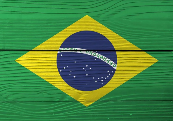 Flagge Von Brasilien Auf Hölzernem Hintergrund Grunge Brasilien Flagge Textur — Stockfoto