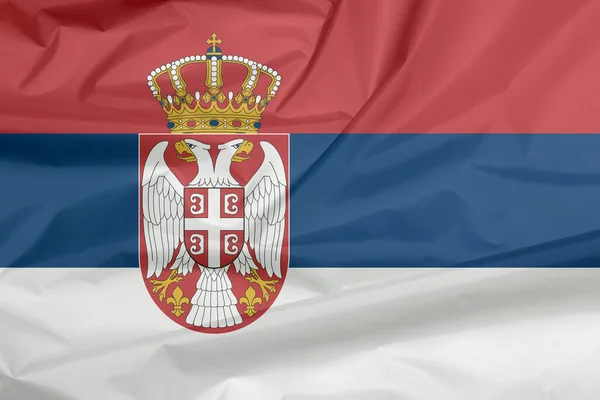 Bandera Serbia Pliegue Fondo Bandera Serbia Tricolor Horizontal Rojo Azul — Foto de Stock