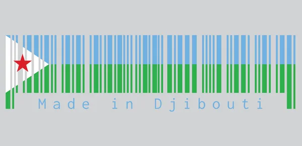 条形码设置了吉布提国旗的颜色 水平浅蓝色和浅绿色 悬臂上有一个白色三角形 上面有一颗红星 吉布提制造 销售或商业概念 — 图库矢量图片