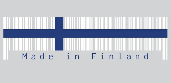 条形码设置芬兰国旗的颜色 海蓝色北欧十字在一个白色的字段 芬兰法罗制造 销售或商业概念 — 图库矢量图片