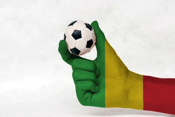 Mini Ball Football Mali Flag Painted Hand Hold Two Finger — Stock Photo, Image