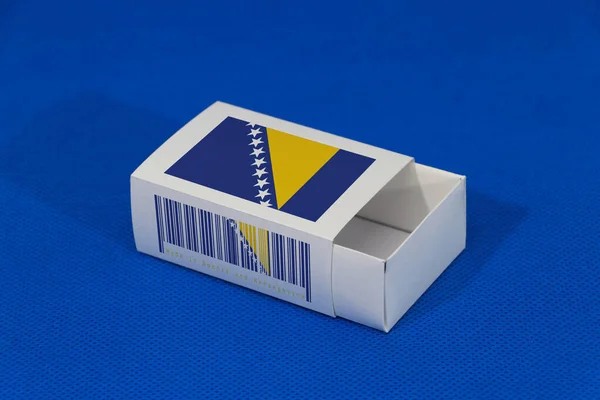 Bosnië Herzegovina Vlag Witte Doos Met Barcode Kleur Van Vlag — Stockfoto