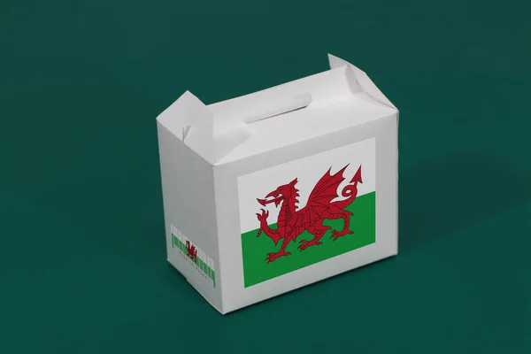 Wales Flagga Vit Låda Med Streckkod Och Färgen Nationsflaggan Grön — Stockfoto