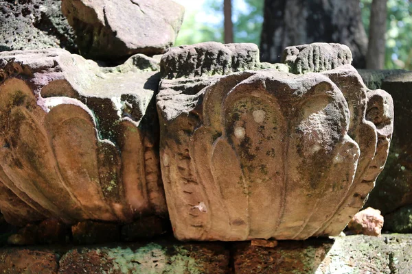 Close Laterite Flor Lótus Pedra Esculpida Sítio Arqueológico Srithep Cidade — Fotografia de Stock