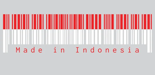 Barcode Set Color Indonesia Flag Horizontal Bicolor Red White Text — Stock Vector