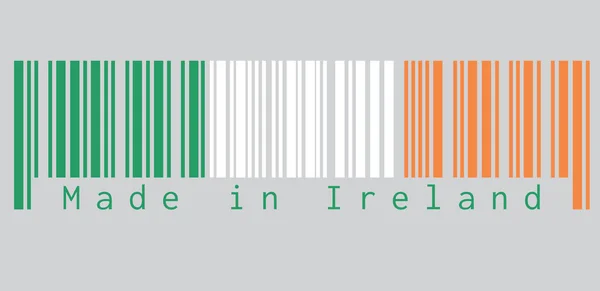 条形码设置爱尔兰国旗的颜色 一个垂直的三色旗绿色 白色和橙色 爱尔兰制造 销售或商业概念 — 图库矢量图片