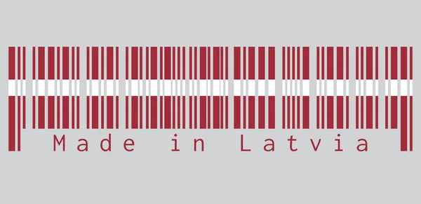 条形码设置了拉托维亚国旗的颜色 这是由一条狭窄的白色条纹分隔的卡明字段 拉托维亚制造 销售或商业概念 — 图库矢量图片