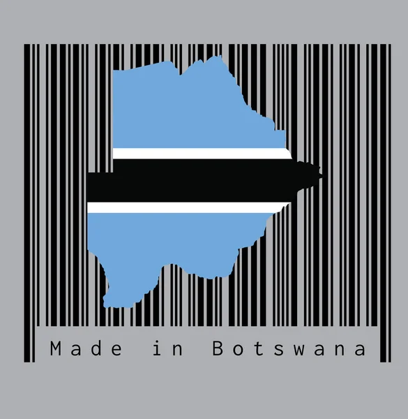 地図アウトラインとグレーの背景と黒のバーコード上のボツワナの旗 テキスト ボツワナで作られました 販売又は事業の概念 — ストックベクタ