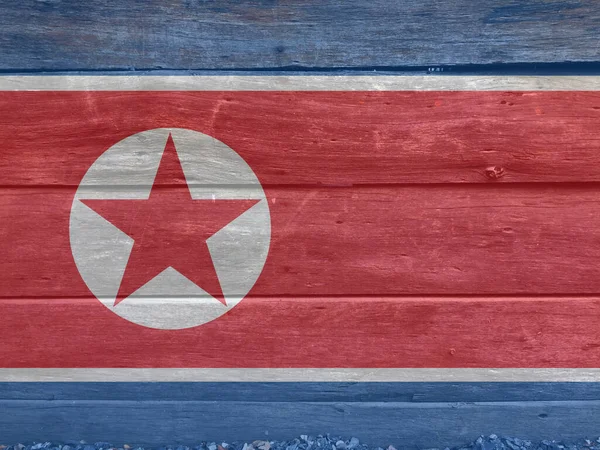 Bandera Corea Del Norte Sobre Fondo Pared Madera Grunge Textura — Foto de Stock