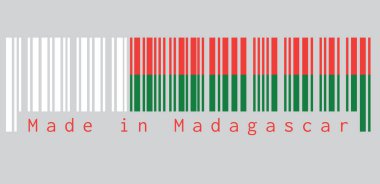 Barkod Madagaskar bayrağının rengini belirledi, kırmızı ve yeşil iki yatay şerit ve kaldırma tarafında beyaz bir dikey şerit. Madagaskar 'da yapılmış. satış ya da iş konsepti.