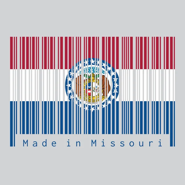 Čárový Kód Nastavit Barvu Vlajky Missouri Státy Americké Červená Bílá — Stockový vektor