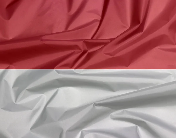 Fabric Flag Monaco Crease Monacan Flag Background Two Equal Horizontal — Stock Photo, Image