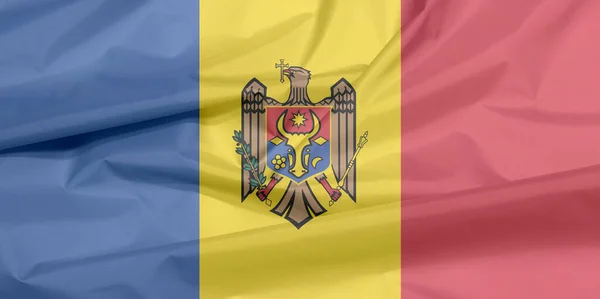 Bandera Tela Moldova Pliegue Del Fondo Bandera Moldava Tricolor Vertical —  Fotos de Stock