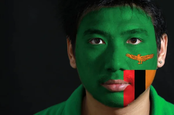 Portret Van Een Man Met Vlag Van Zambia Zijn Gezicht — Stockfoto