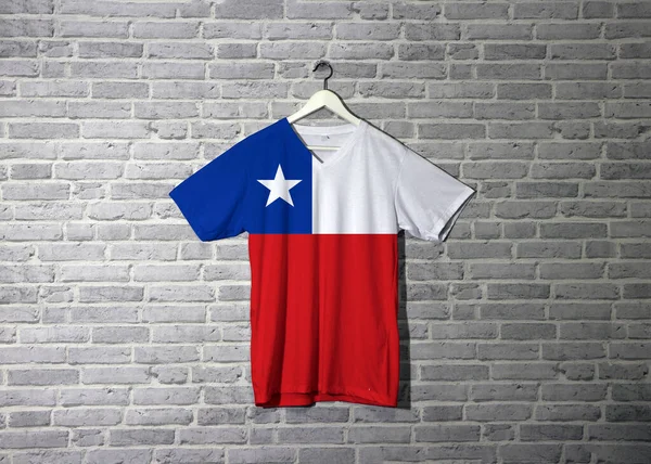 Chile Flag Shirt Hanging Wall Brick Pattern Wallpaper Horizontal Bicolor — Stock Photo, Image